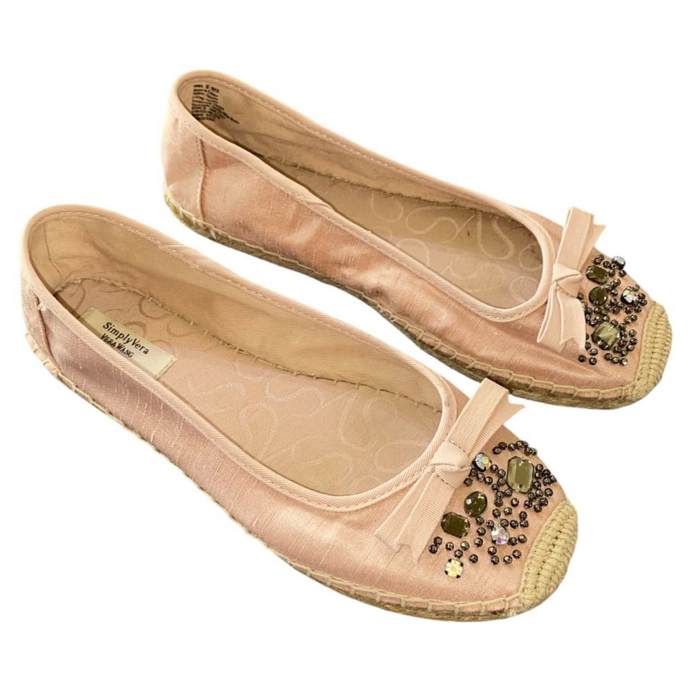 Simply Vera-Vera Wang Pink Fabric Jeweled Ballet Flat Espadrille Sz 7.5-8